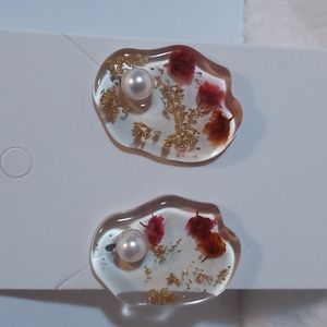 Silver posts earrings with faux peral